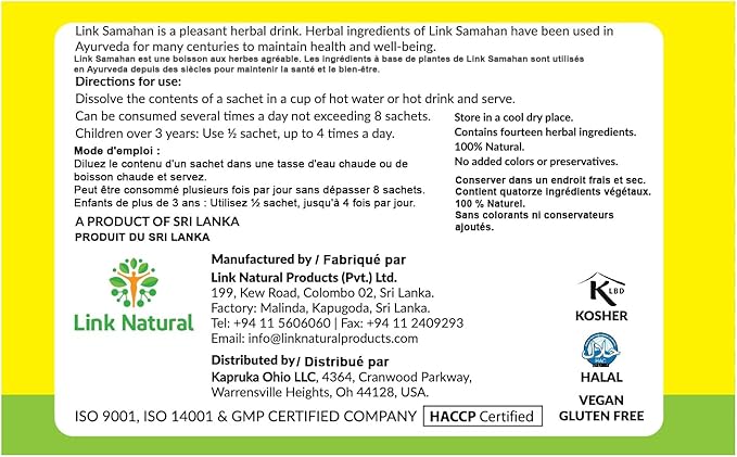 SAMAHAN Ayurvedic Herbal Tea Packets - Sri Lankan Ceylon Blend with 14 Natural Herbs Including Ginger, Black Pepper & More, Herbal Tea Bags for Wellness, Relaxation & Daily Comfort - 50 Count