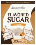 Javamelts Caramel Flavored Sugar Packets | Pure Cane Sugar for Baking, Coffee Syrup Substitute, Cocktails, Tea | Non GMO, Non Dairy, Gluten Free, Kosher | 200 Bulk Sugar Packets