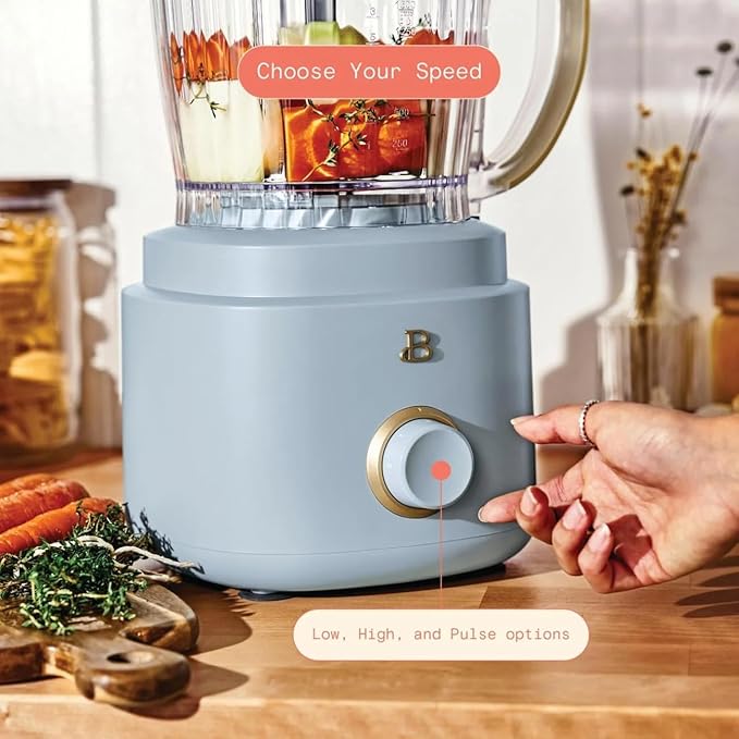 Beautiful 10‑Cup Food Processor ‑ 500 W, Variable Speed, Twist‑Lock, Dishwasher‑Safe Parts, Included Accessories (Cornflower Blue)