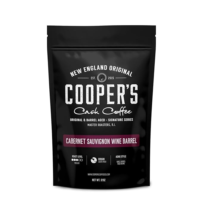 Cabernet Sauvignon Wine Barrel Aged Coffee | Costa Rica Beans, Incredibly Complex & Smooth Roasted Fresh - Whole bean 12oz Bag