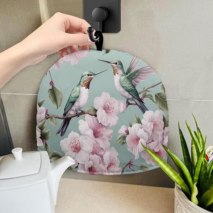 Hummingbird Tea Cosy for Teapot Peach Blossom Tea Cozy for Teapot Insulated Tie-Dye Kitchen Accessory Thick Teapot Cover Dust Home Decorative
