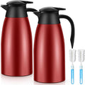 Uiifan 2 Pcs 68oz Thermal Coffee Carafe Insulated Stainless Steel Thermal Coffee Carafe Double Walled Vacuum Flask Carafes with Brushes for Keeping Tea for 12 Hours(Wine Red)