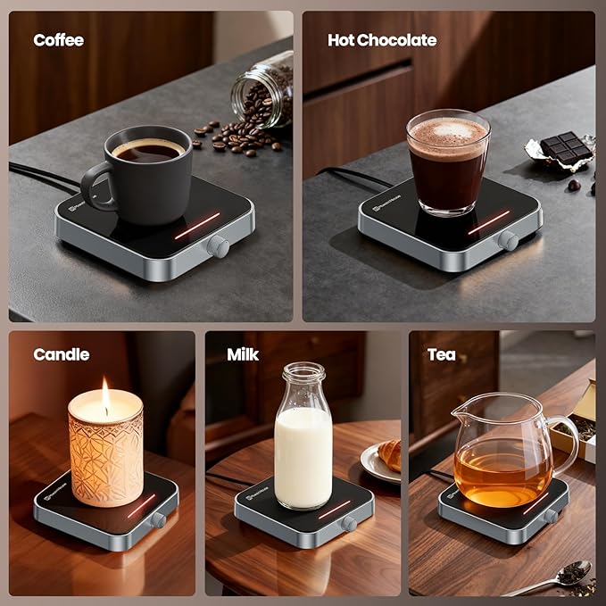 Maestri House Mug Warmer, Electric Coffee Cup Warmer for Desk with 3-Temp Settings,Auto Shut Off, Constant Temperature Heating for Beverage, Milk, Tea and Hot Chocolate at Home & Office (Silver)