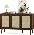 47.2" Buffet Cabinet with Storage Accent Sideboard, Modern Kitchen Cabinet with Rattan Doors, Wood Coffee Bar Table Console for Kitchen Living Room Entryway, Walnut