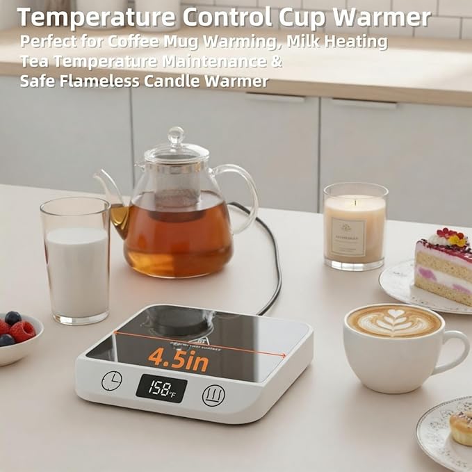 Coffee Mug Warmer, 20W Fast Heating & Constant Temperature Control, 6-Temp Settings, 1-12H Timer, Candle Warmer, Compatible with Various Cups for Coffee, Tea, Milk (White)