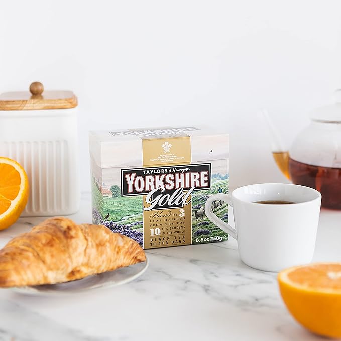 Yorkshire Tea, Gold, Pillow Tea Bags, 80 Count (Pack of 1), Premium Blend, Rich, Smooth, and Satisfying, Classic British Breakfast Blend, Caffeinated, Enjoy Hot or Iced, 80 Teabags