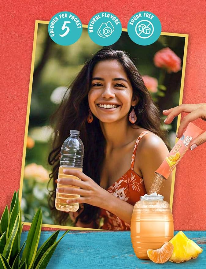 Klass Aguas Frescas Powdered Drink Mix | 44 Sugar Free Powder Packets | Flavors - Cucumber Limeade Pineapple Tangerine Strawberry Watermelon & Hibiscus Berries - Water Enhancer To Go!