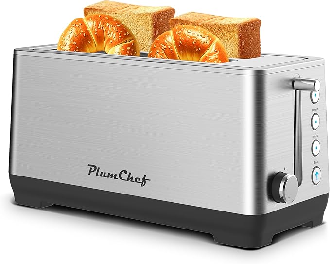 4-Slice Toaster, Extra Wide Long Slot Toaster, 6 Browning Settings, Bagel/Defrost/Reheat Functions, Removable Crumb Tray, Stainless Steel Housing (Stainless Steel)