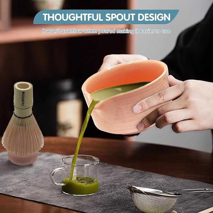 Matcha Whisk Set, Matcha Bowl, Matcha Whisk,Chasen Holder, Sieve, 2 Spoons, 6-Piece Set of Matcha Making Tools for Matcha Lovers and Traditional Tea Art Gift Box(Pink)