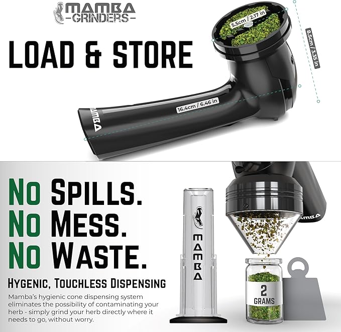 Mamba Grinders Electric Spice & Herb Grinder for the Kitchen. Easy to Use USB Rechargeable Grinder, 2g Black
