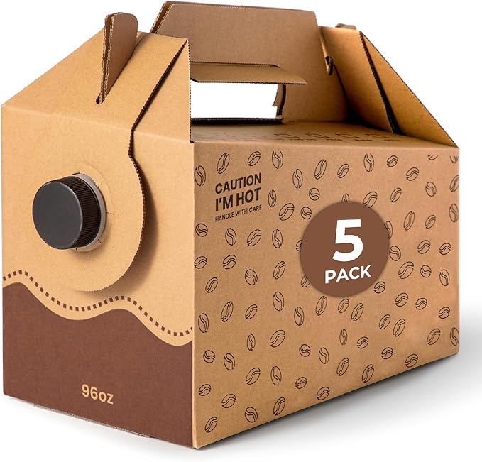 Fit Meal Prep 5 Pack 96 oz Disposable Coffee Dispensers with Handle, Insulated Coffee to Go Storage Containers, Cold Hot Drink Dispenser Bulk for Party, Catering, Office, Take Out