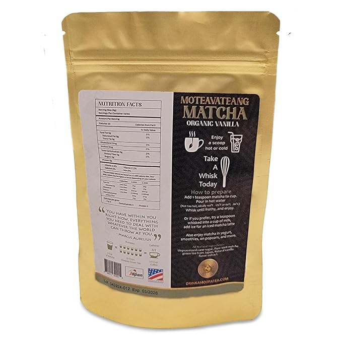 Premium Organic Vanilla Matcha Tea - (100g/3.5oz Pouch) Authentic Vanilla Matcha, Harvested in Japan - Moteavateang Matcha from Amor Fa Tea