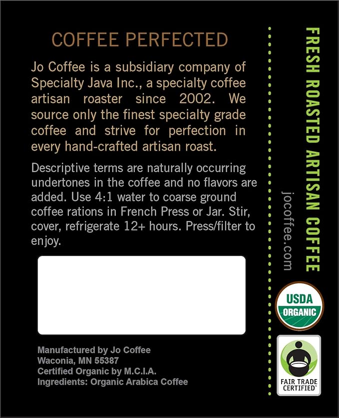STONE COLD JO: 2 lb, Cold Brew Coffee Blend, Dark Roast, Coarse Ground Organic Coffee, Silky Smooth Low Acidity, USDA Certified Organic, Fair Trade Certified, Great French Press Hot Brew by Jo Coffee®