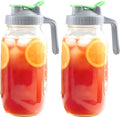 64 Oz Glass Mason Jar Pitcher With Lid 2 Set Half Gallon Water Pitcher Wide Mouth Canning Jar Cold Hot Water Jug For Coffee Lemonade Iced Tea Homemade Drinks Milk Juice Beverage Container For Fridge
