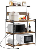 4-Tier Kitchen Baker's Rack with Power Outlet, Microwave Stand and Storage Shelves, Coffee Station Organizer (Rustic Brown)