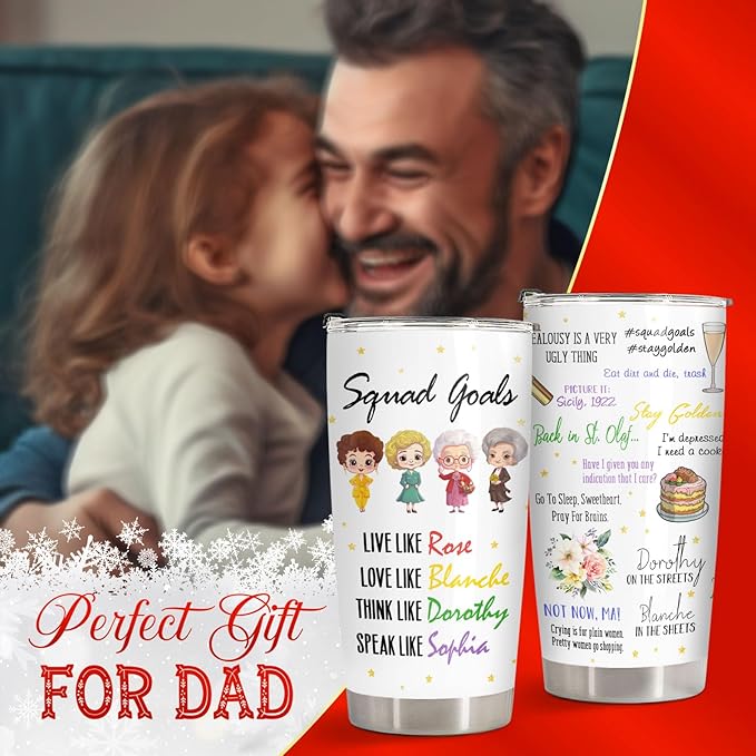 34HD Valentine Friend Gifts, Golden Movie Tumblers with Lid 20 oz Stainless Steel, Best Friend Travel Cup Mug, Friend Decor, Birthday Gifts for Bestie Women Girls