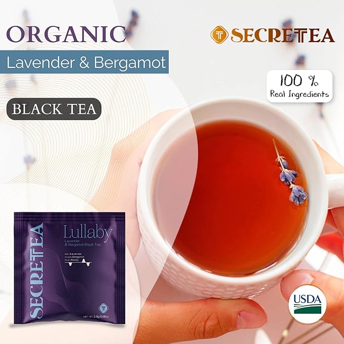 Organic Lavender Earl Grey Bergamot Black Tea | 100% Real ingredients,15 Sachet Tea Bags (15 Count) |By T SECRETEA, Lullaby