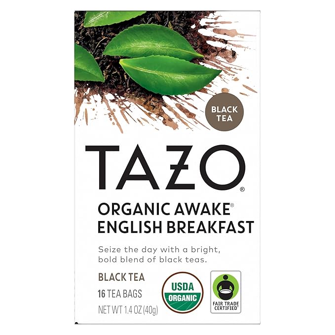 TAZO Organic Awake English Breakfast Black Tea, Black tea with Caffeine, 16 Total Bags