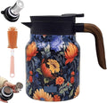 Vintage Floral Pattern Teapot – Built-In Infuser, 800ML/1000ML Heatproof Stainless Steel Teapot with Lid for Hot Drinks (Orange, 1000ml-Wooden handle)