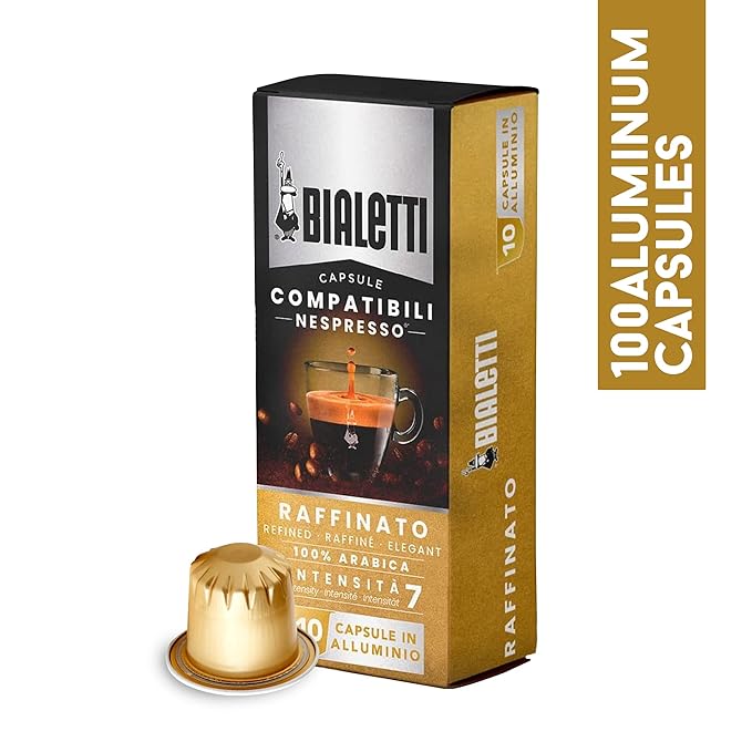 Bialetti Aluminum Nespresso Compatible Capsules - 100 count RAFFINATO Espresso Pods compatible with Nespresso Machines