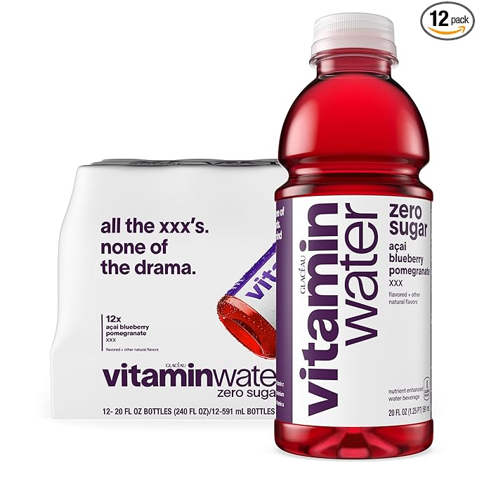 vitaminwater XXX Acai-Blueberry-Pomegranate Zero Sugar, Flavored Water Beverage, 20 fl oz Bottles, 12 Pack