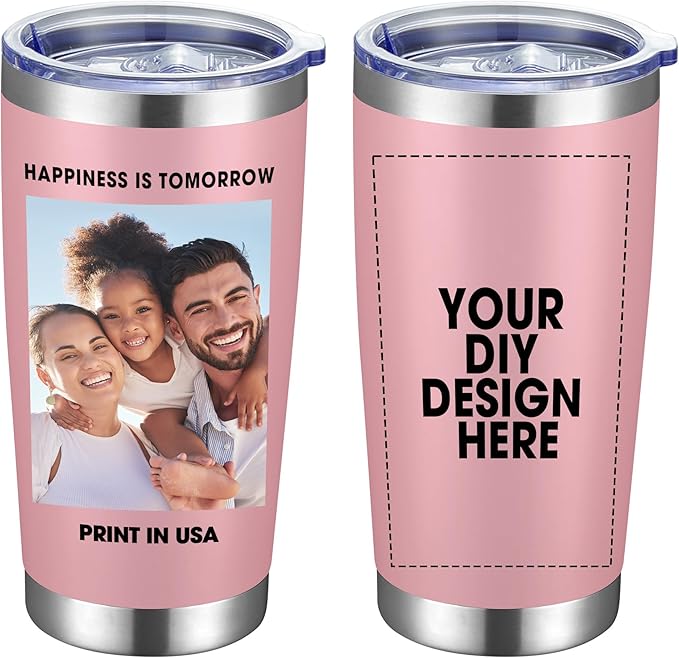 Personalized Coffee Tumbler Print in USA 20oz Stainless Steel Double Wall Insulated Coffee Cup With Text Photo Logo