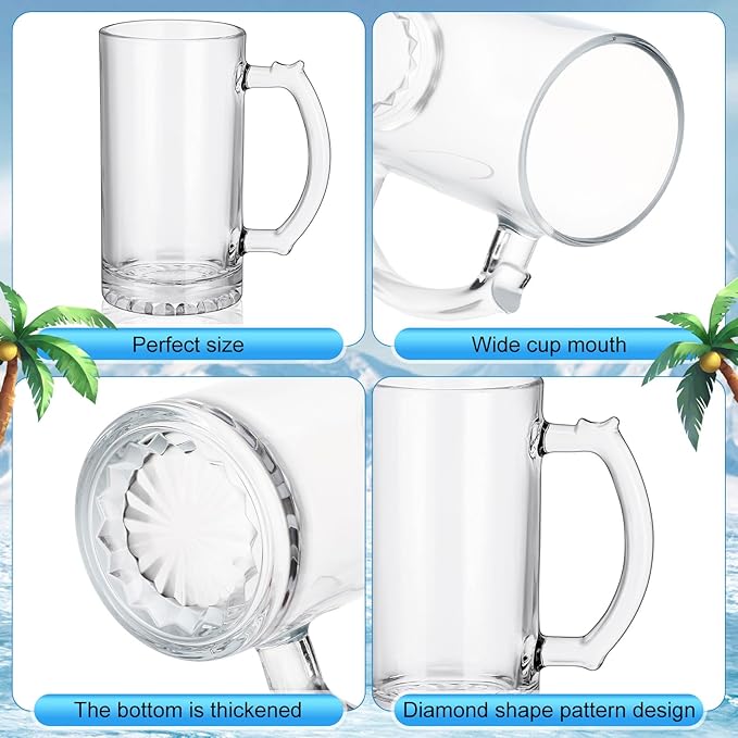 10 Pcs Beer Mugs with Handles 16 Ounce Clear Glass Beer Mugs Steins German Large Heavy Cups for Tea, Coffee, Root Floats, Dishwasher and Refrigerator Safe, Durable