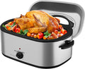 Sunvivi 26 Quart Roaster Oven, Electric Roaster Oven with Glass Lid, Turkey Roaster Oven Buffet with Self-Basting Lid, Removable Pan, Cool-Touch Handles, Silver