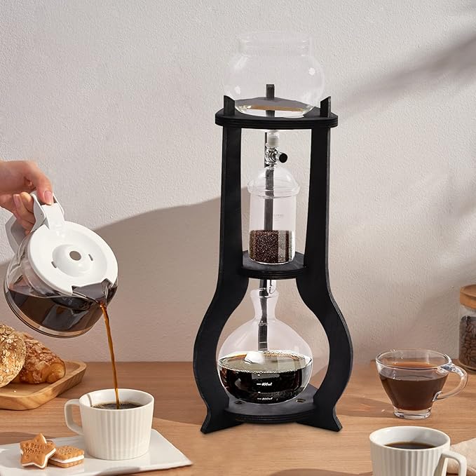 6-8 Cups 600ml Iced Coffee Cold Brew Drip Tower Coffee Maker Glass Cold Brew Coffee Makers Drip Coled Coffee Tower Iced Tea Maker for Home Office (Grey)
