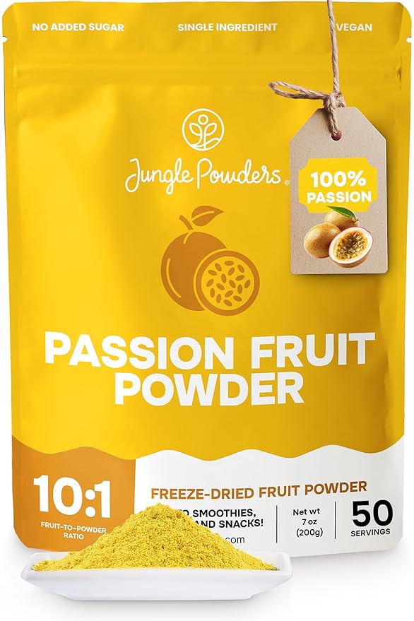 Jungle Powders Passion Fruit Powder 7 Ounce, Freeze Dried Passion Fruit Puree Powder for Baking Smoothies Lilikoi Granadilla Additive Free Purée Extract Fruit Juice Supplement
