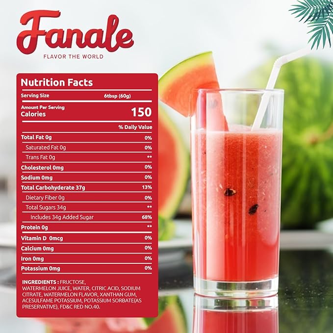Fanale Premium Flavoring Concentrated Syrup for Bubble Tea 11 lb | Watermelon Flavor Syrup | for Boba Tea, Smoothies, Slushes, Desserts | 11lb | SRP130