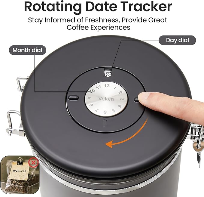 Veken Coffee Canister, 39OZ Large, Airtight Stainless Steel Food Storage Container for 2.2lbs Coffee Beans,Ground, Sugar,Espresso,Rice,Tea,Flour, Cereal,Home Kitchen Pantry Bar Accessories, Gifts,Gray