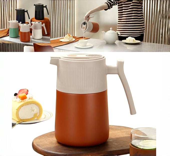 Morandi orange SUS316 Safe edible materials teapot, 64oz large capacity, Can display temperature, vacuum insulation, suitable for hot water, tea, coffee, drinks, ice cubes, etc.