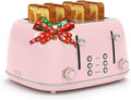 Toaster 4 Slice, Retro Stainless with 6 Bread Shade Settings,1.5''Wide Slots Toaster with Cancel/Defrost/Reheat Functions,Dual Independent Control Panel, Removal Crumb Tray (Pink)