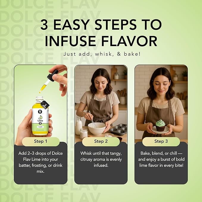 Dolce Flav Natural Lime Extract – 2 Ounce Oil-Soluble Kosher, Sugar-Free, Concentrated Citrus Lime Flavor for Candy, Chocolates & Desserts, Includes Measured Dropper, Pack of 2