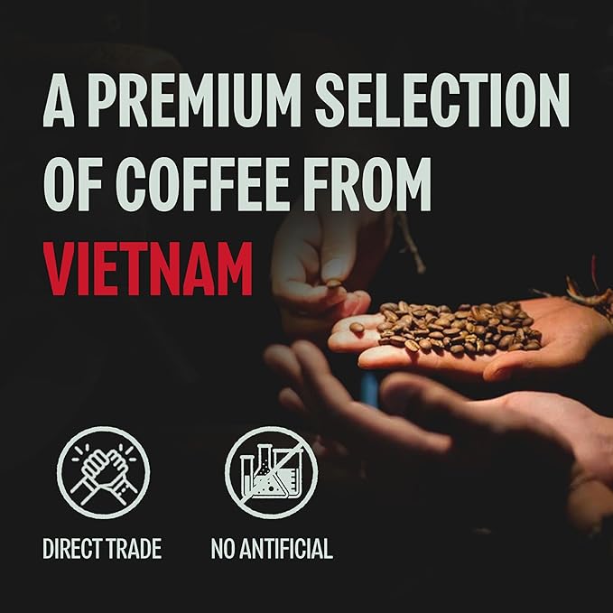 BAZAN COFFEE - Too Strong Robusta Vietnamese Whole Bean Coffee Dark Roast, Single Origin, High Caffeine & Low Acid Coffee, Bold Espresso Coffee Beans for Espresso Lovers, Full Bodied Flavor - 32oz Bag