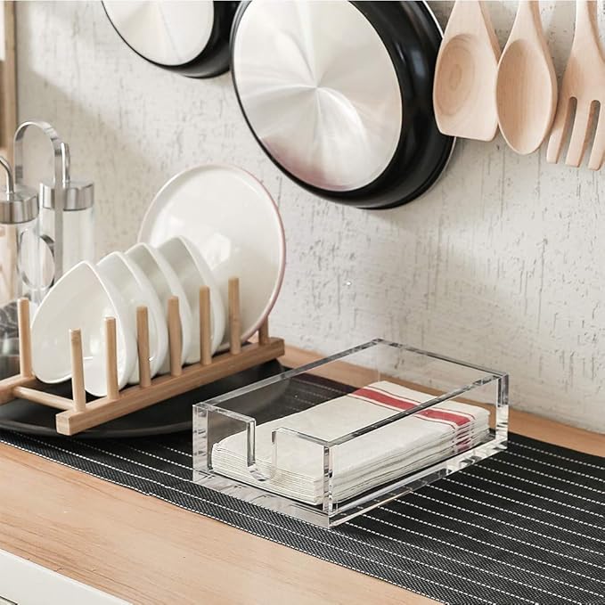 CY craft Acrylic Guest Towel Napkin Holder,Clear Bathroom Paper Hand Towels Storage Tray Modern Buffet Napkin Caddy,Fancy Flat Napkin Holders For Kitchen or Dining Room,9.5 x 5.5x 2.6 Inch,Pack of 1