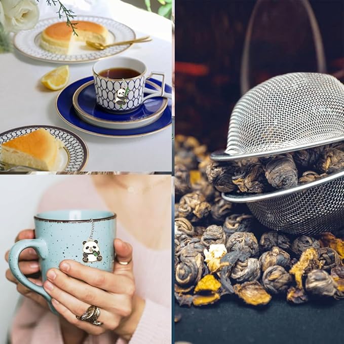 2pcs loose leaf tea steeper, cute tea strainer, stainless steel heart shaped tea infuser, tea ball for loose leaf tea gifts for tea lovers (2 cute pandas)