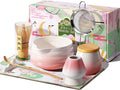 Matcha Whisk Set, Pink Matcha Kit, 8 Pcs Matcha Set Includes Matcha Bowl with Spout, Matcha Whisk and Holder, Ceramic Tea Caddy, Bamboo Scoop, Scoop Rest, Sifter and Tea Towel, Gift for Tea Lover