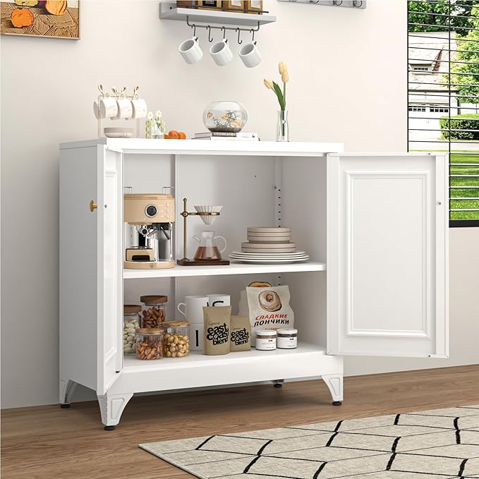 33" Metal Kitchen Pantry Storage Cabinets with Door and Adjustable Shelves,Black Sideboard Buffet Cabinet with Storage,Sideboard Buffet Cabinet for Dining Roonm,Living Room