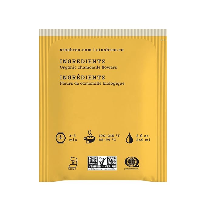 Stash Tea Organic Chamomile Tea, Caffeine-Free, Non-GMO Project Verified, Serve Hot or Iced, 96 Tea Bags, 16 count (6 pack)