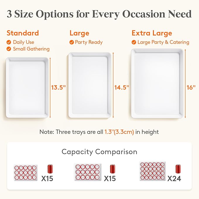 Lifewit 6 Pcs Plastic Serving Tray for Party Supplies, 16" x 12" White Trays for Serving Food, Reusable Extra Large Platter for Buffet, Fruit, Dessert, Veggie, Holiday Christmas Essentials, Rectangle