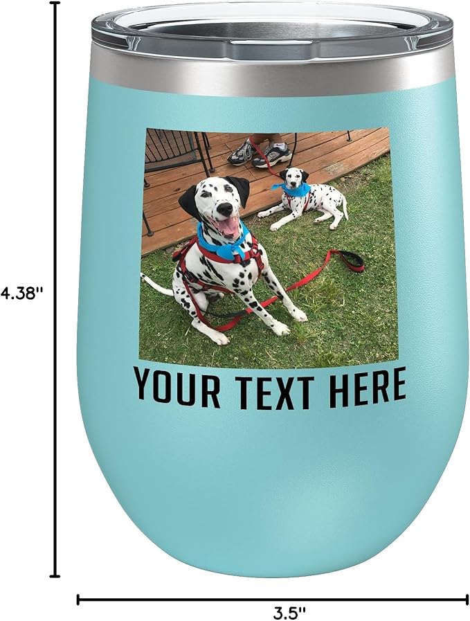 Personalized Mothers Day 12oz Photo Printed Insulated Stainless Steel Powder Coated Stemless Wine Tumbler with Lid, Customized Mum Gift Idea for Her, Custom Mom Coach Gifts Team Mom Dad (Teal)
