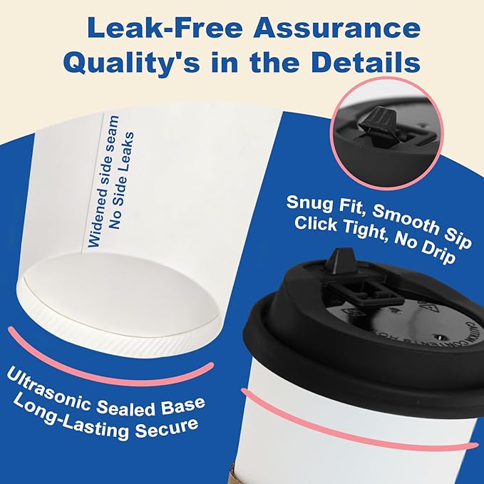 12 Ounce Hot Coffee Cups 100 Pack, Durable for Business and Personal Use