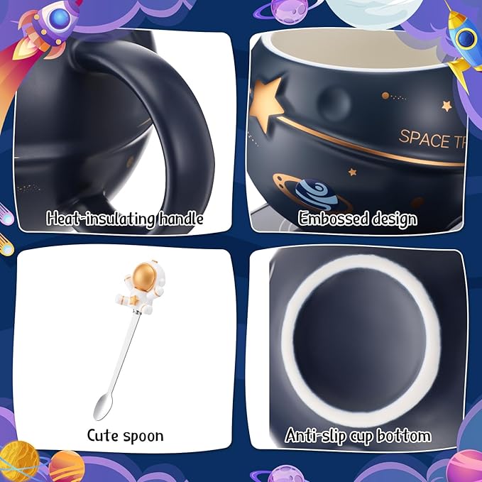 Astronaut Coffee Mug Warmer 13.5 oz Space Planet Ceramic Mug with Lid Spoon Electric Tea Beverage Cup Warmer for Winter Christmas New Year Birthday Gift