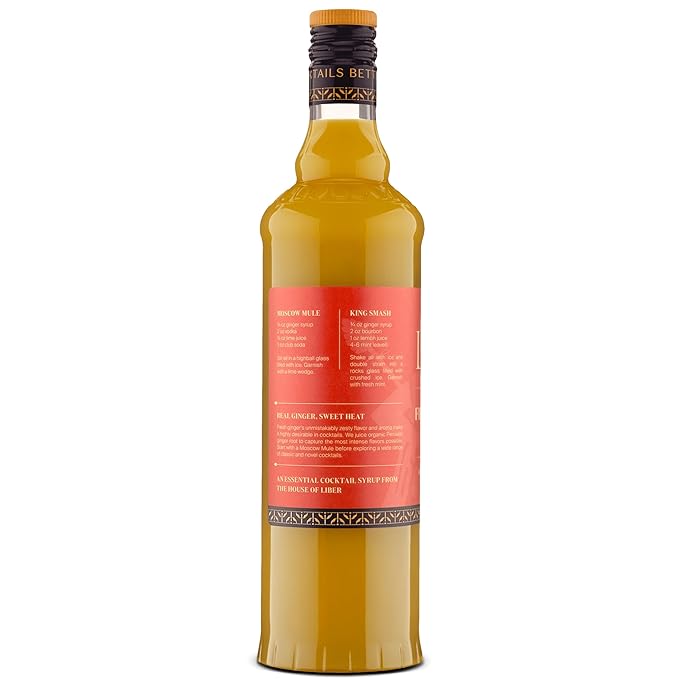 Liber & Co. Fiery Ginger Syrup - Made with 50% Organic Peruvian Ginger Juice - Perfect for Moscow Mules, Dark 'N Stormies, Sodas - Makes 50 Drinks (25.4 oz)