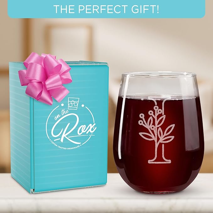 On The Rox Drinks Monogrammed Gifts For Women and Men - Letter A-Z Initial Engraved Monogram Stemless Wine Glass - 17 Oz Personalized Wine Gifts For Women and Men (I)
