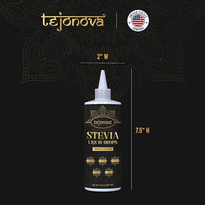 tejonova Stevia Liquid Drops, 8oz, Zero Calorie Stevia Liquid Sweetener from Pure Stevia Extract, Stevia Sweetener for Drinks, Treats, No Sugar Liquid Stevia Drops, Keto Sweetener, No Aftertaste