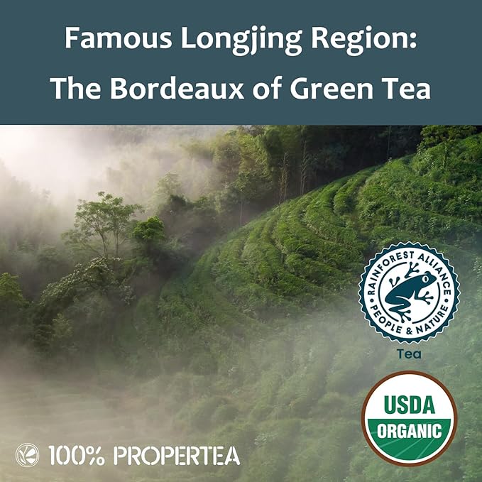 100% Propertea Organic Green Tea Bags, 100 Count, Individually Wrapped, Deep Taste, Caffeinated, Rich in Antioxidants