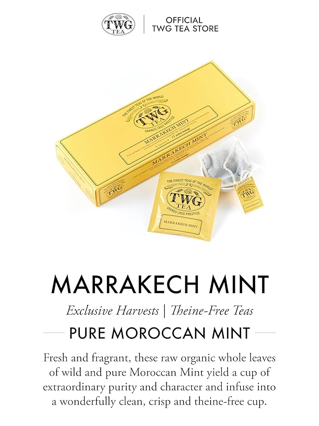 TWG Tea | Marrakech Mint | Herbal Tea | Mint Leaves | 15 Hand Sewn Cotton Teabags | Gift Set